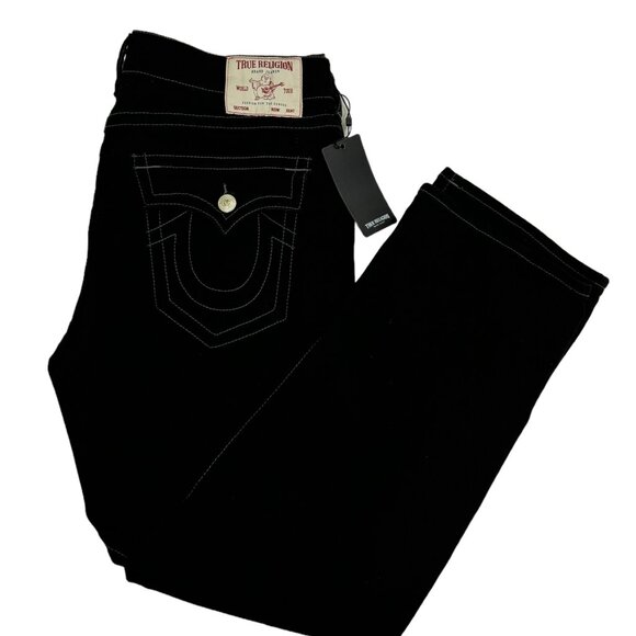 True Religion Men's Black 38 x 32 Jeans Ricky Flap Relaxed Straight Denim New - Picture 1 of 6
